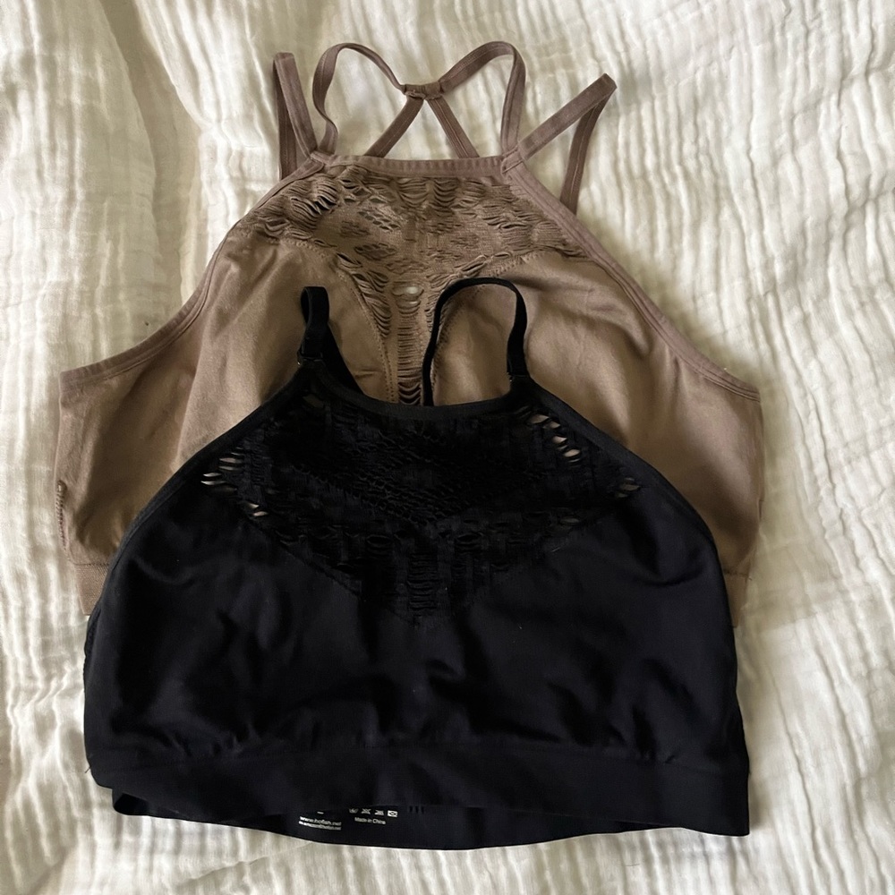 2x High Neck Sports Bralette Tank Top Cropped Under Shirts Size L/XL